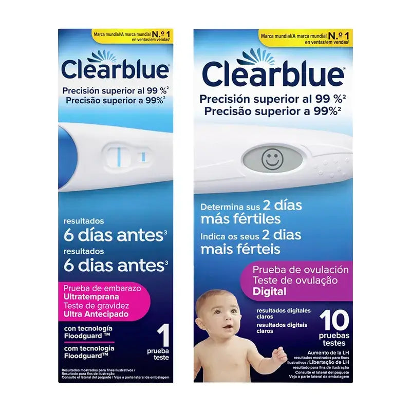 Clearblue Pack Early Test Embarazo Analógico 1 Prueba + Clearblue Test Ovulación 10 Varillas