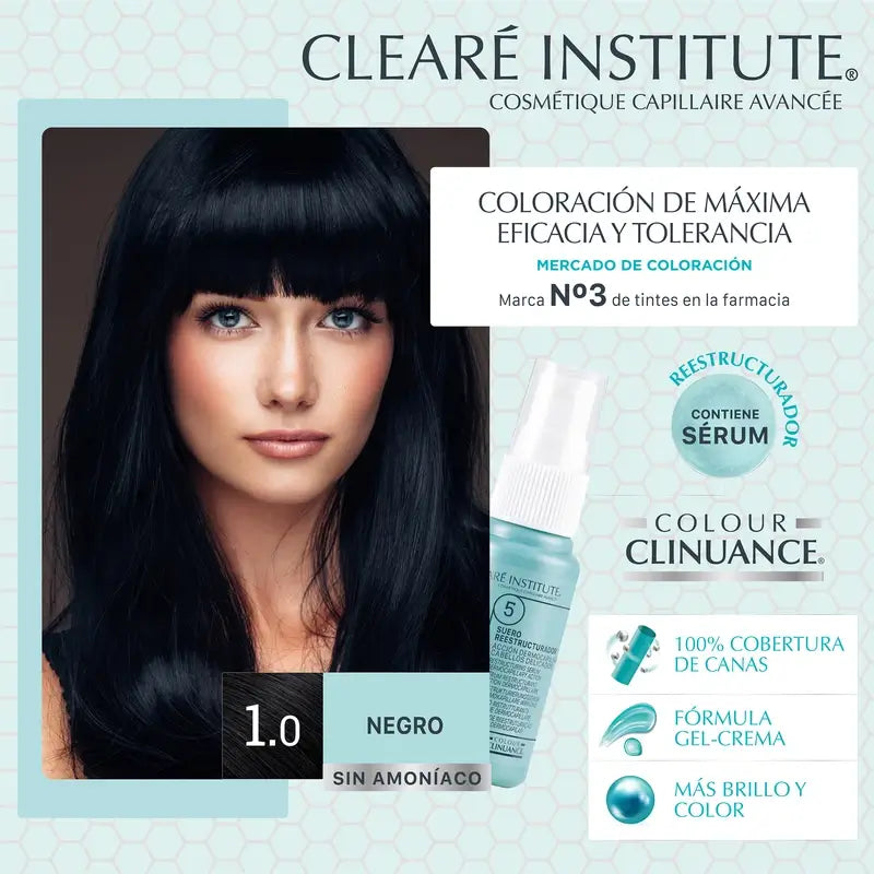 Clearé Institute Colour Clinuance Coloración Permanente Tinte Sin Amoníaco 1.0 Negro