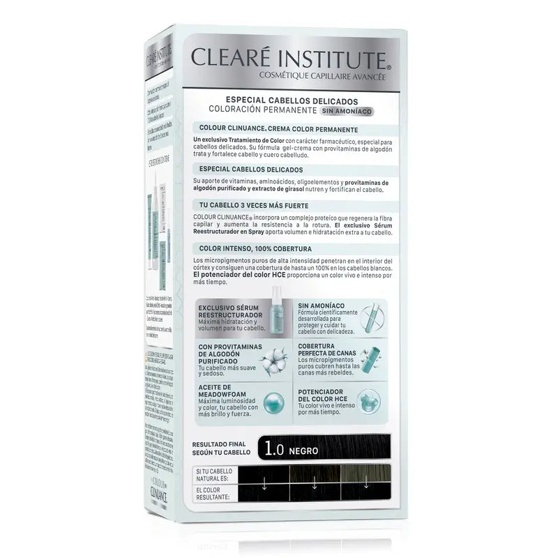 Clearé Institute Colour Clinuance Coloración Permanente Tinte Sin Amoníaco 1.0 Negro