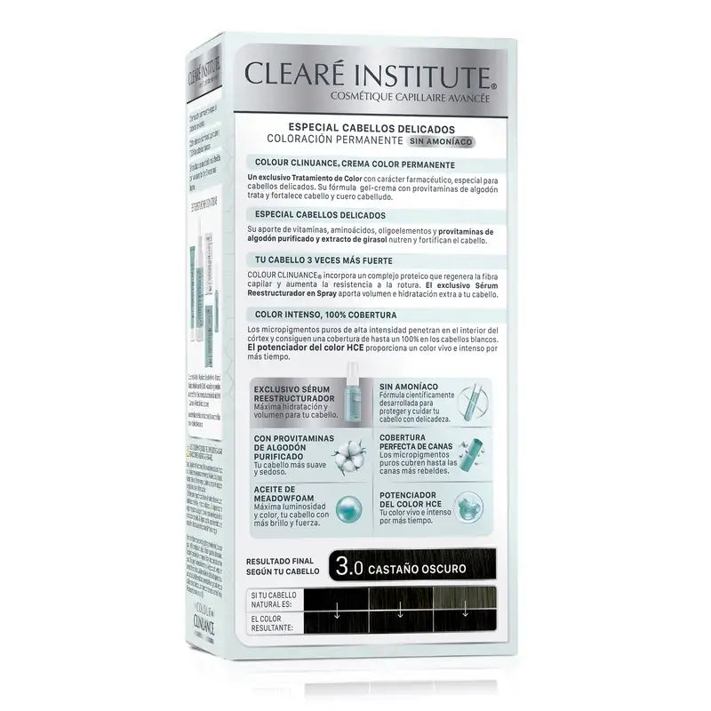 Clearé Institute Colour Clinuance Coloración Permanente Tinte Sin Amoníaco 3.0 Castaño Oscuro