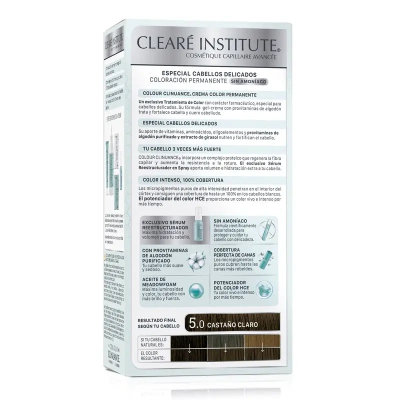 Clearé Institute Colour Clinuance Coloración Permanente Tinte Sin Amoníaco 5.0 Castaño Claro