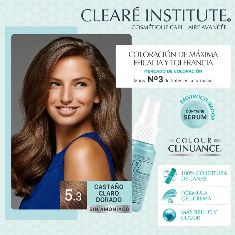 Clearé Institute Colour Clinuance Coloración Permanente Tinte Sin Amoníaco 5.3 Castaño Claro Dorado