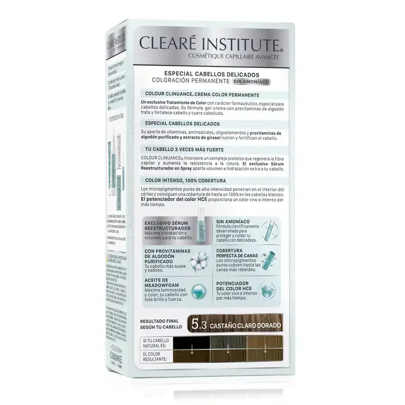 Clearé Institute Colour Clinuance Coloración Permanente Tinte Sin Amoníaco 5.3 Castaño Claro Dorado