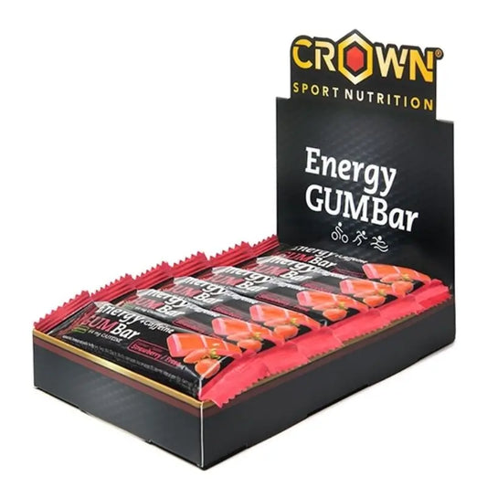 Crown Sport Nutrition Energy Gum Bar Fresa + Cafeína , 12 x 30  gr