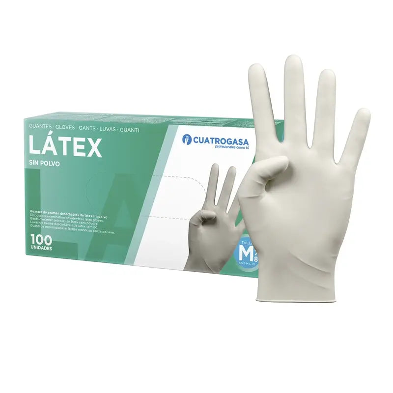 Cuatrogasa Guantes Latex Sin Polvo Blanco Talla M, 100 Unidades