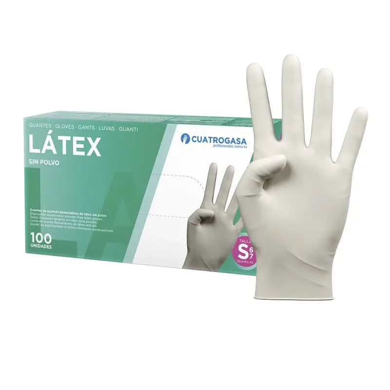 Cuatrogasa Guantes Latex Sin Polvo Blanco Talla S, 100 Unidades