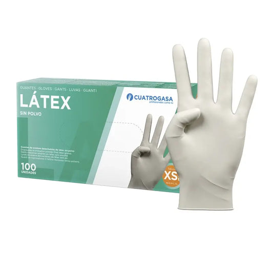 Cuatrogasa Guantes Latex Sin Polvo Blanco Talla Xs, 100 Unidades