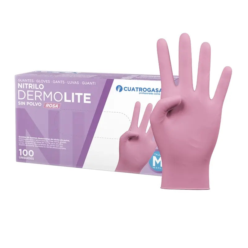 Cuatrogasa Guantes Nitrilo Dermolite Sin Polvo Rosa Talla M, 100 Unidades