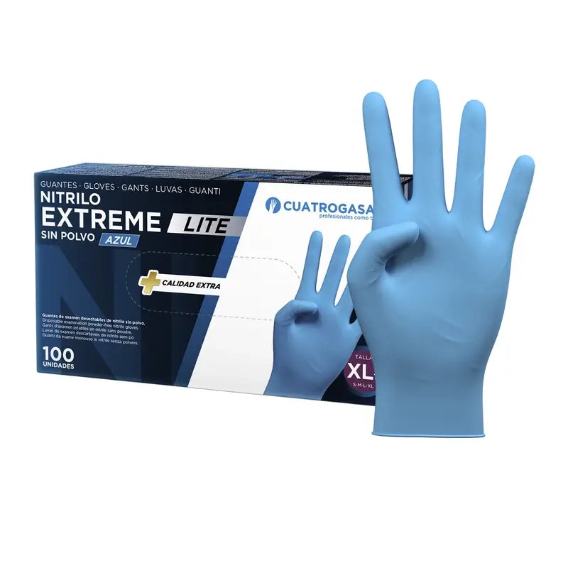 Cuatrogasa Guantes Nitrilo Extreme Lite Sin Polvo Azul Talla Xl, 100 Unidades