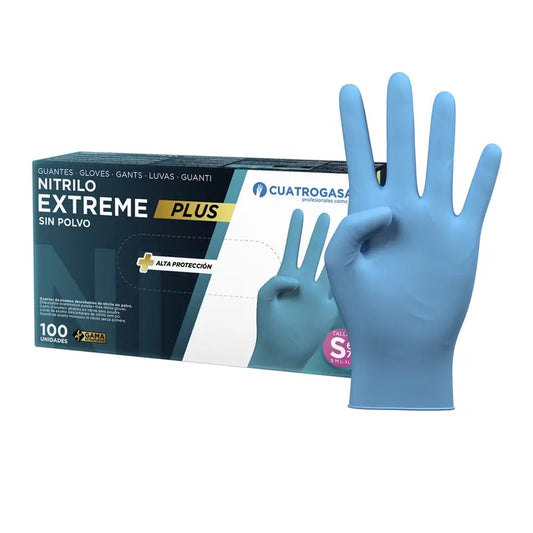 Cuatrogasa Guantes Nitrilo Extreme Plus Sin Polvo Azul Talla S, 100 Unidades