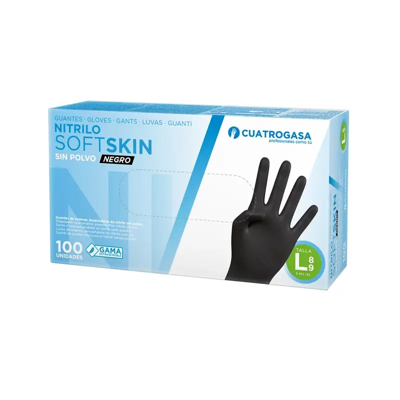 Cuatrogasa Guantes Nitrilo Softskin Sin Polvo Negro Talla L, 100 Unidades