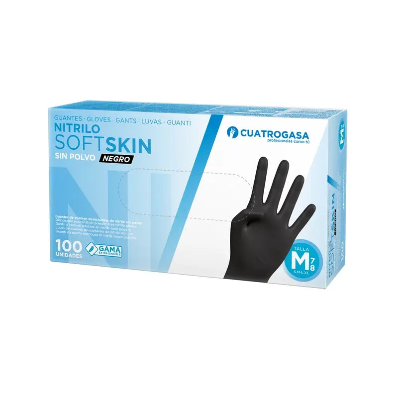 Cuatrogasa Guantes Nitrilo Softskin Sin Polvo Negro Talla M, 100 Unidades