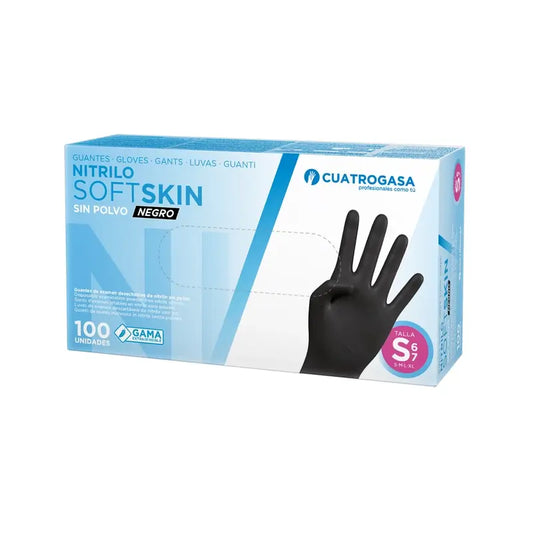 Cuatrogasa Guantes Nitrilo Softskin Sin Polvo Negro Talla S, 100 Unidades