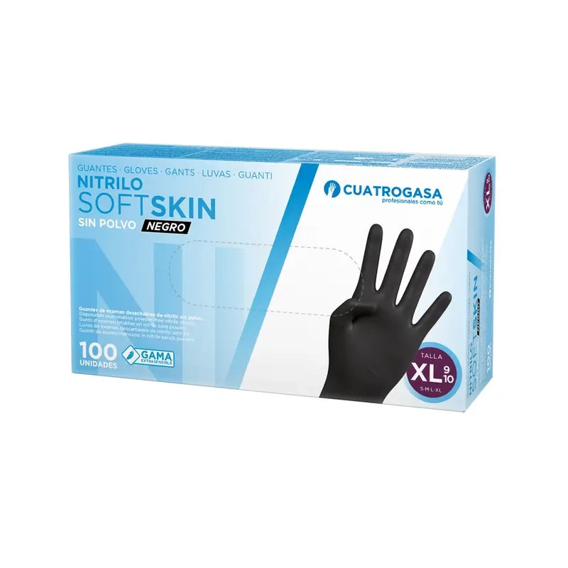 Cuatrogasa Guantes Nitrilo Softskin Sin Polvo Negro Talla Xl, 100 Unidades