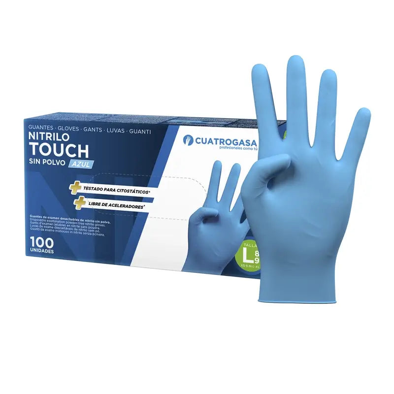 Cuatrogasa Guantes Nitrilo Touch Sin Polvo Azul Talla L, 100 Unidades