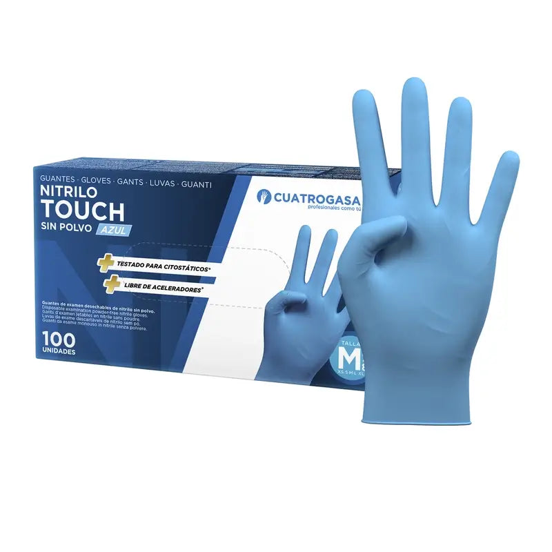 Cuatrogasa Guantes Nitrilo Touch Sin Polvo Azul Talla M, 100 Unidades