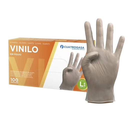 Cuatrogasa Guantes Vinilo Sin Polvo Transparente Talla L, 100 Unidades