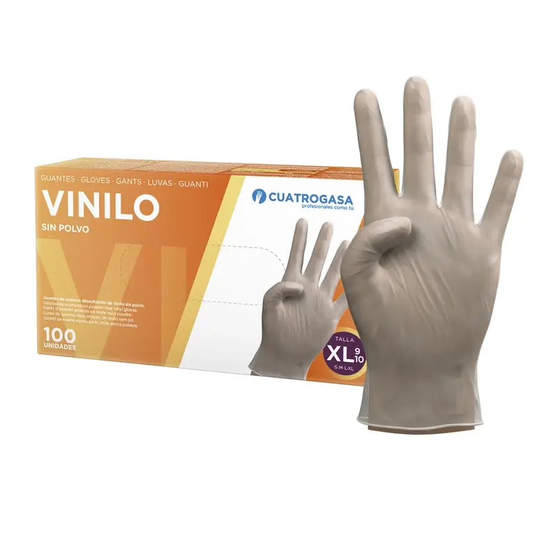 Cuatrogasa Guantes Vinilo Sin Polvo Transparente Talla Xl, 100 Unidades