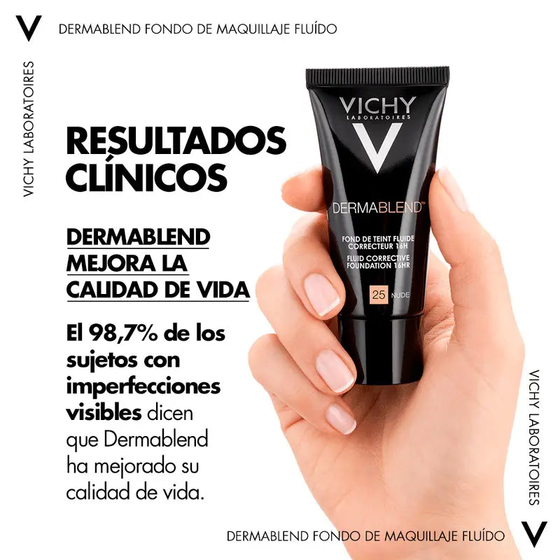 Vichy Dermablend Fondo de Maquillaje Fluido Corrector Alta Cobertura 16H 30 ml Tono 25 Nude