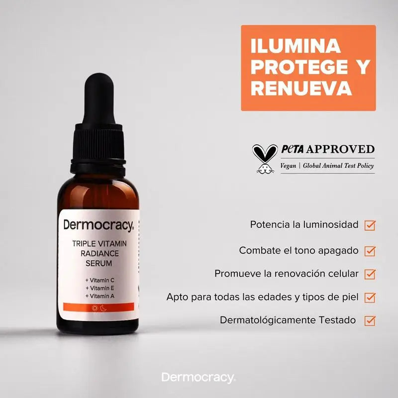 Dermocracy Triple Vitamin Radiance Sérum 30% [Vitamina C + Vitamina E + Vitamina A] , 30 Ml