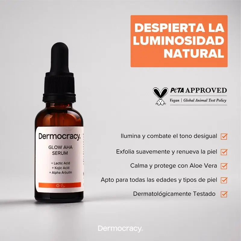 Dermocracy Glow Aha Sérum [Ácido Láctico + Ácido Kójico + Alpha Arbutin) , 30 Ml