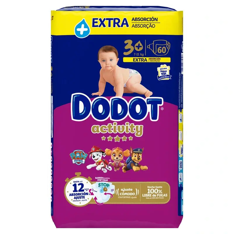 Dodot Activity Pañal Extra Jumbo Talla 3 (7-11Kg), 60 unidades