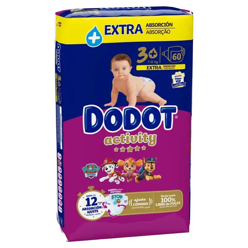 Dodot Activity Pañal Extra Jumbo Talla 3 (7-11Kg), 60 unidades