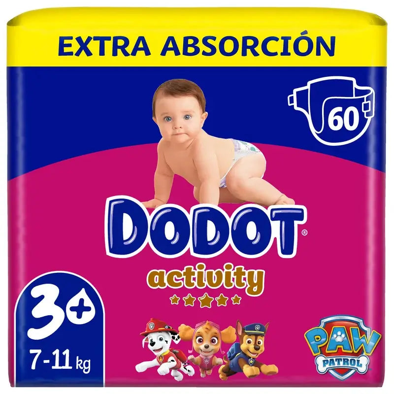 Dodot Activity Pañal Extra Jumbo Talla 3 (7-11Kg), 60 unidades