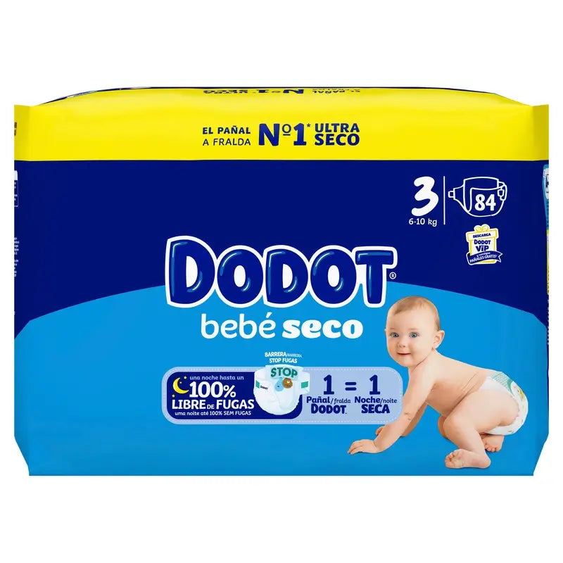 Dodot Bebé Seco Pañal Jumbo Talla 3 , 84 unidades