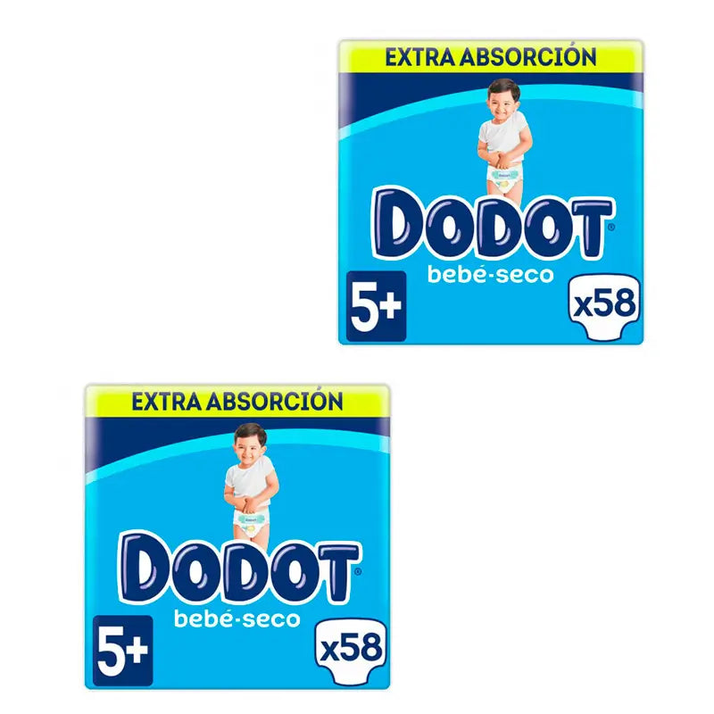 Dodot Pack 2 X Bebé Seco Extra - Jumbo Pack Talla 5 Pañales , 56 Unidades