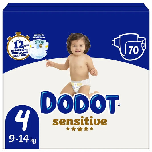 Dodot Sensitive Talla 4 Para Bebé, 9 Kg - 14 Kg, 70 pañales