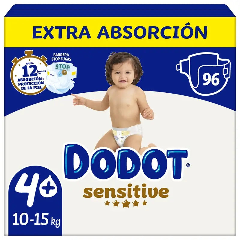 Dodot Sensitive Talla 4+,Para Bebé, 10Kg-15Kg , 96 pañales