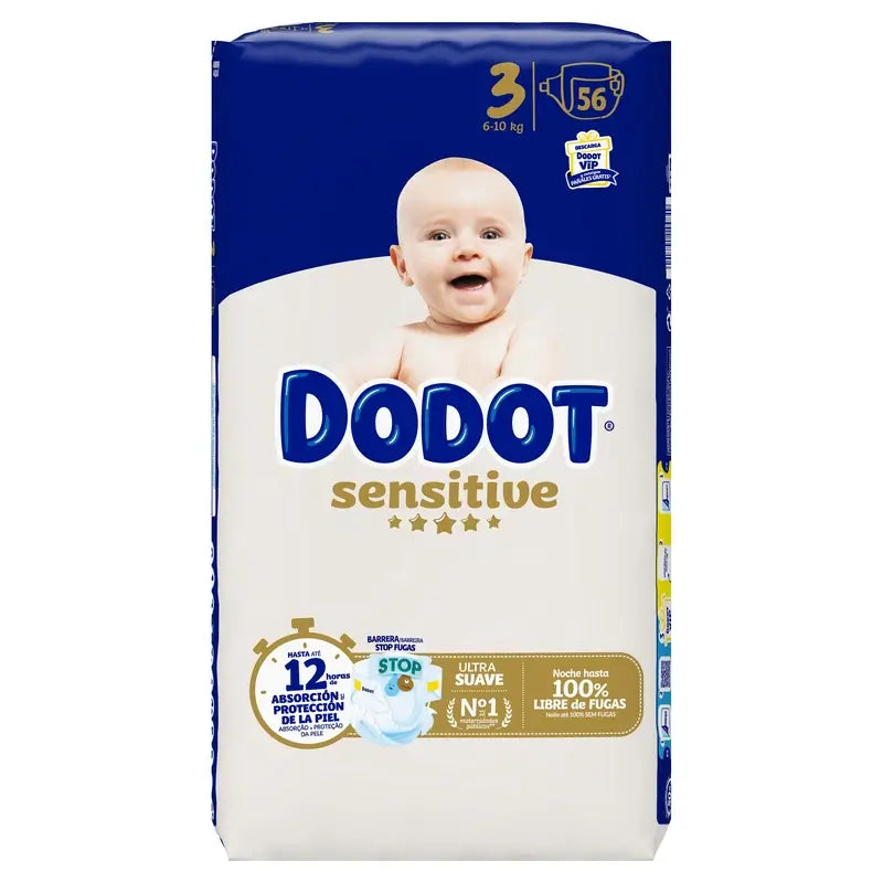 Dodot Sensitive Pañal Talla 3 (6-10 Kg), 56 Unidades