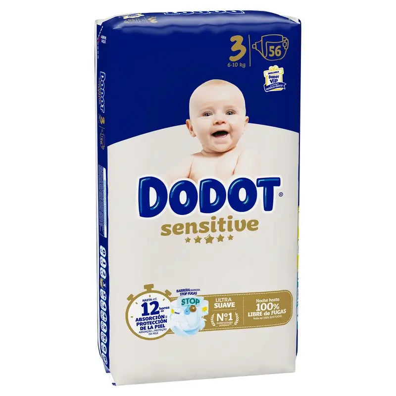 Dodot Sensitive Pañal Talla 3 (6-10 Kg), 56 Unidades