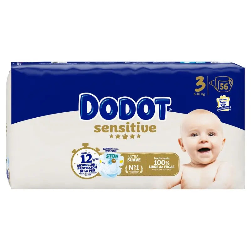 Dodot Sensitive Pañal Talla 3 (6-10 Kg), 56 Unidades