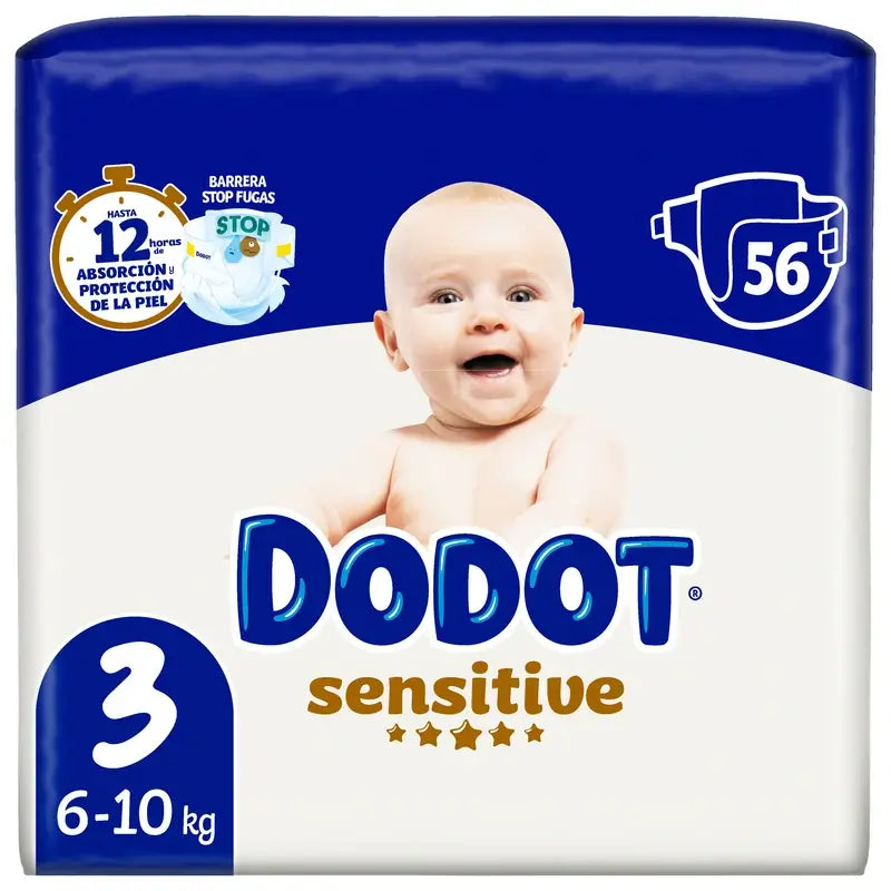 Dodot Sensitive Pañal Talla 3 (6-10 Kg), 56 Unidades