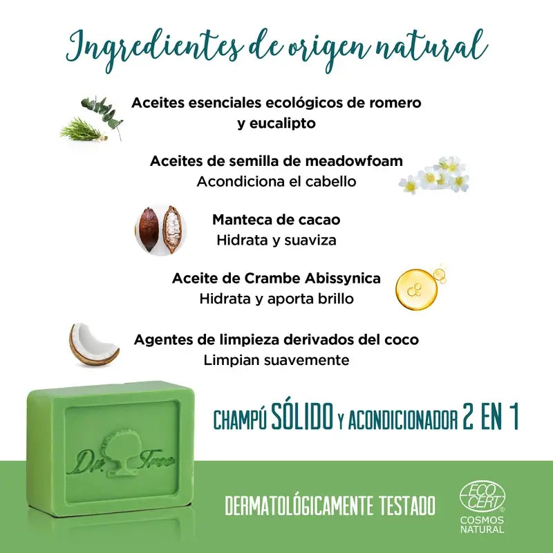 Dr. Tree Champu Solido Natural Uso Frecuente Cuero Cabelludo Sensible