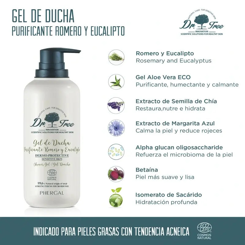 Dr. Tree Gel De Ducha Romero Natural Purificante Piel Sensible 500Ml