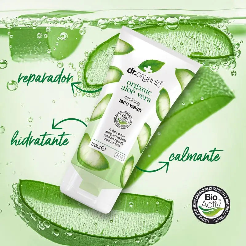 Dr.Organic Aloe Vera Limpiador Facial Suave, Calmante, Regenerador, 125 ml