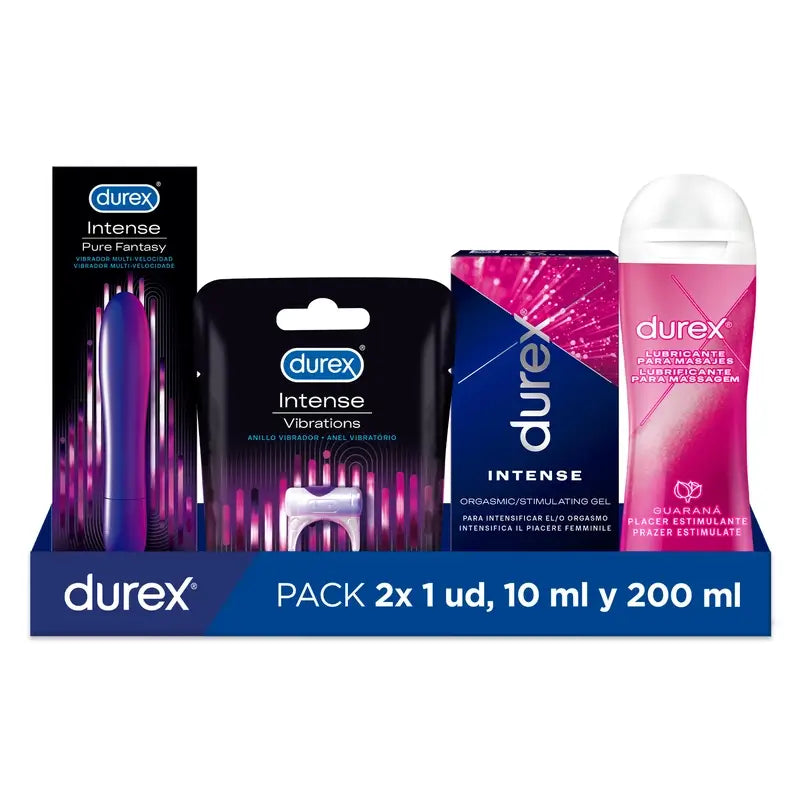 Durex Big Pack Vibrador Intense Orgasmic + Anillo Vibrador Intense +  Gel Intense + Lubricante Play Massage