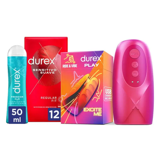 Durex Lubricante Frescor 50Ml + Ride&Vibe Masturbador De Pene + Preservativos Sensitivo Suave 12Uds