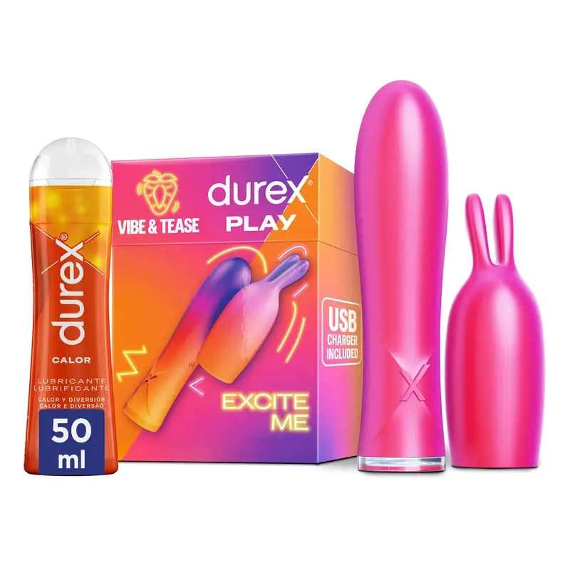 Durex Pack Conejito Vibrador 2 En 1, Vibe & Tease + Lubricante De Calor, 50 Ml