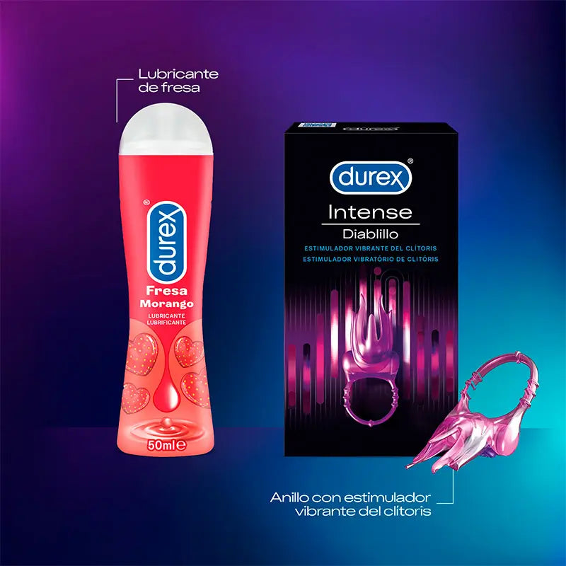 Durex Pack Lubricante Sabor y Aroma Fresa + Anillo Vibrador Intense Orgasmic Diablillo