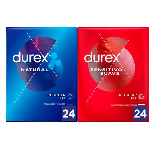 Durex Pack Preservativos Natural Plus, 24 Unidades + Sensitivo Suave, 24 Unidades