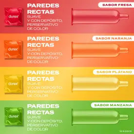 Durex Preservativos Saboreame con Sabores Afrutados - Fresa, Plátano, Naranja y Manzana 12 unidades