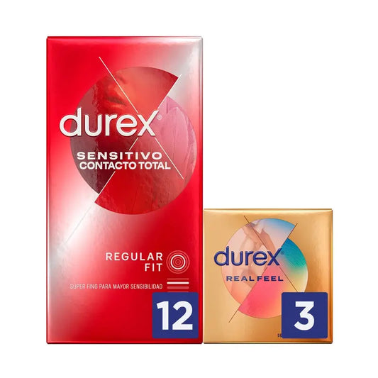 Durex Sensitivo Preservativo Contacto Total 12 unidades + Real Feel 3 unidades Regalo