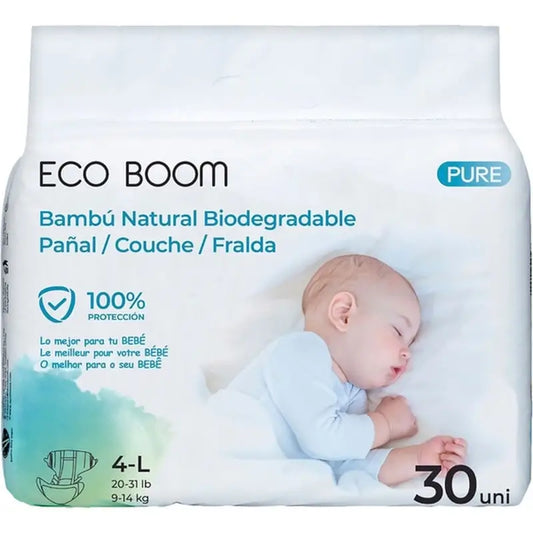 Eco Boom Pañal De Bambú Pure L 4, 30 unidades