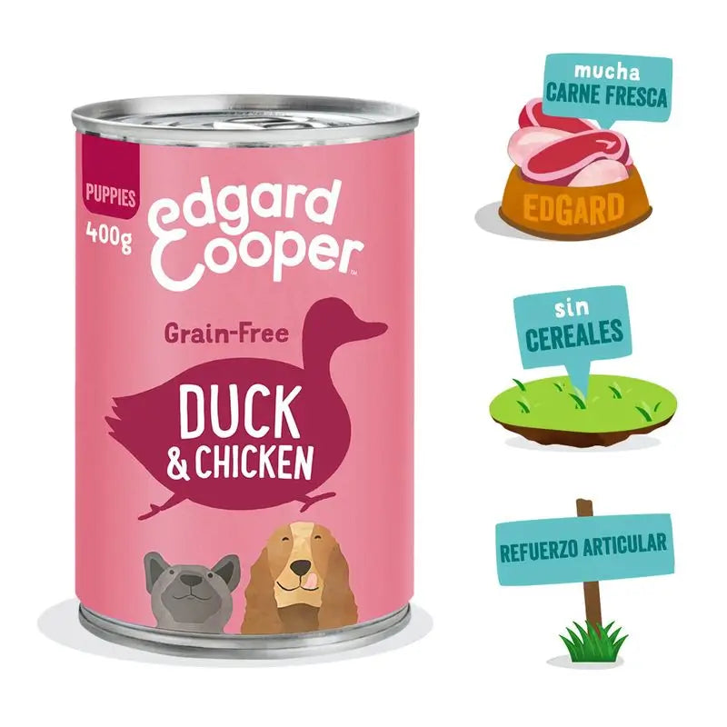 Edgar & Cooper Comida Húmeda Para Cachorros 6x400g Pato Y Pollo, Plátano, Mango Y Guisantes