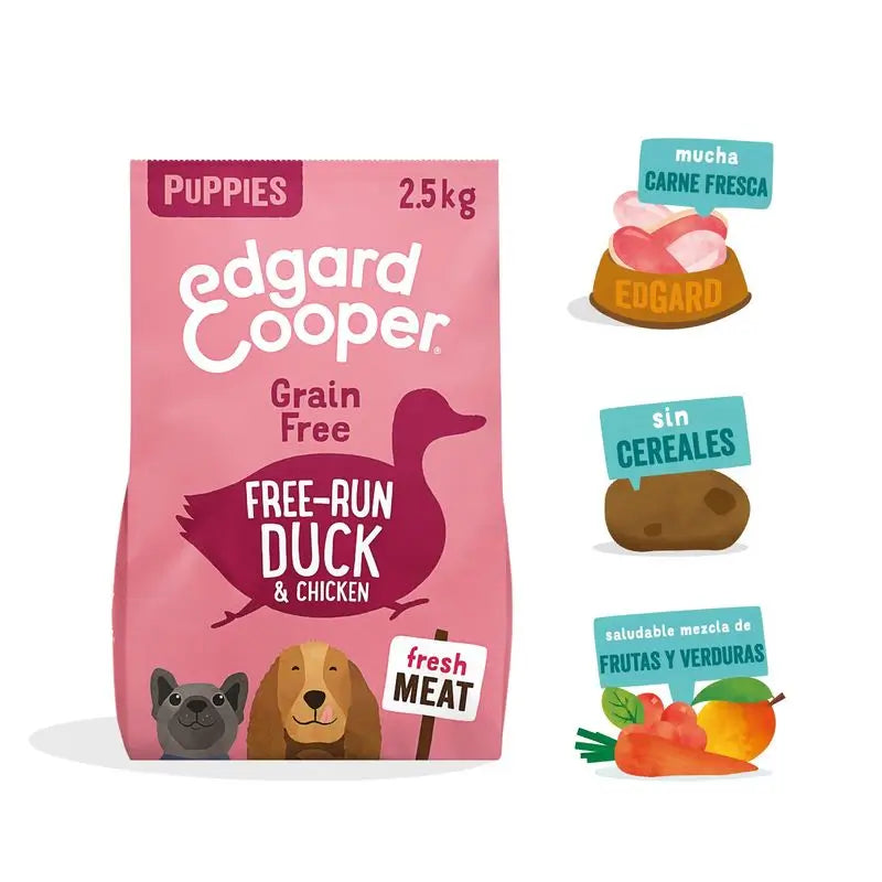 Edgar & Cooper Pienso Para Cachorros 2.5kg Pollo Y Pato De Granja, Plátano, Mango, Zanahoria Y Guisantes Frescos