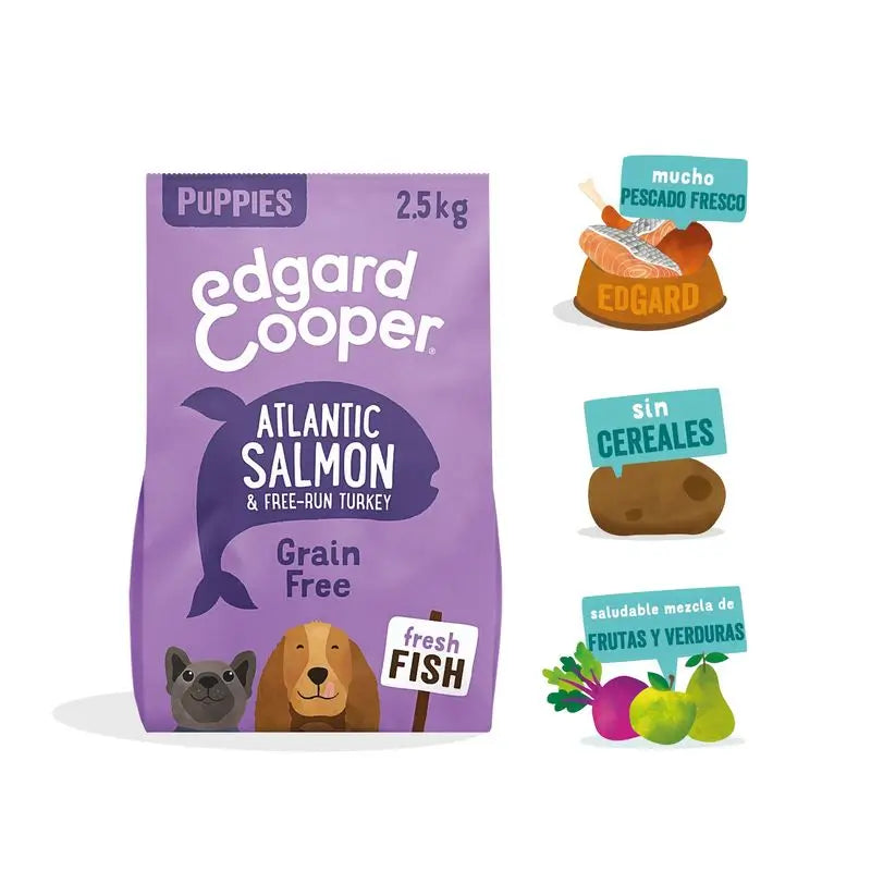 Edgar & Cooper Pienso Para Cachorros 2.5kg Salmón Fresco Del Atlántico Y Pavo De Corral, Pera, Calabaza, Manzana Y Remolacha